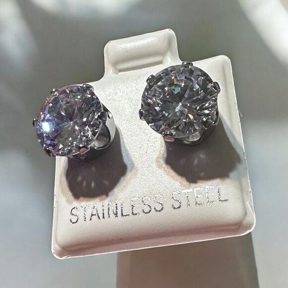 Stainless Steel 9mm Clear CZ Stud Earrings - Picture 3 of 8